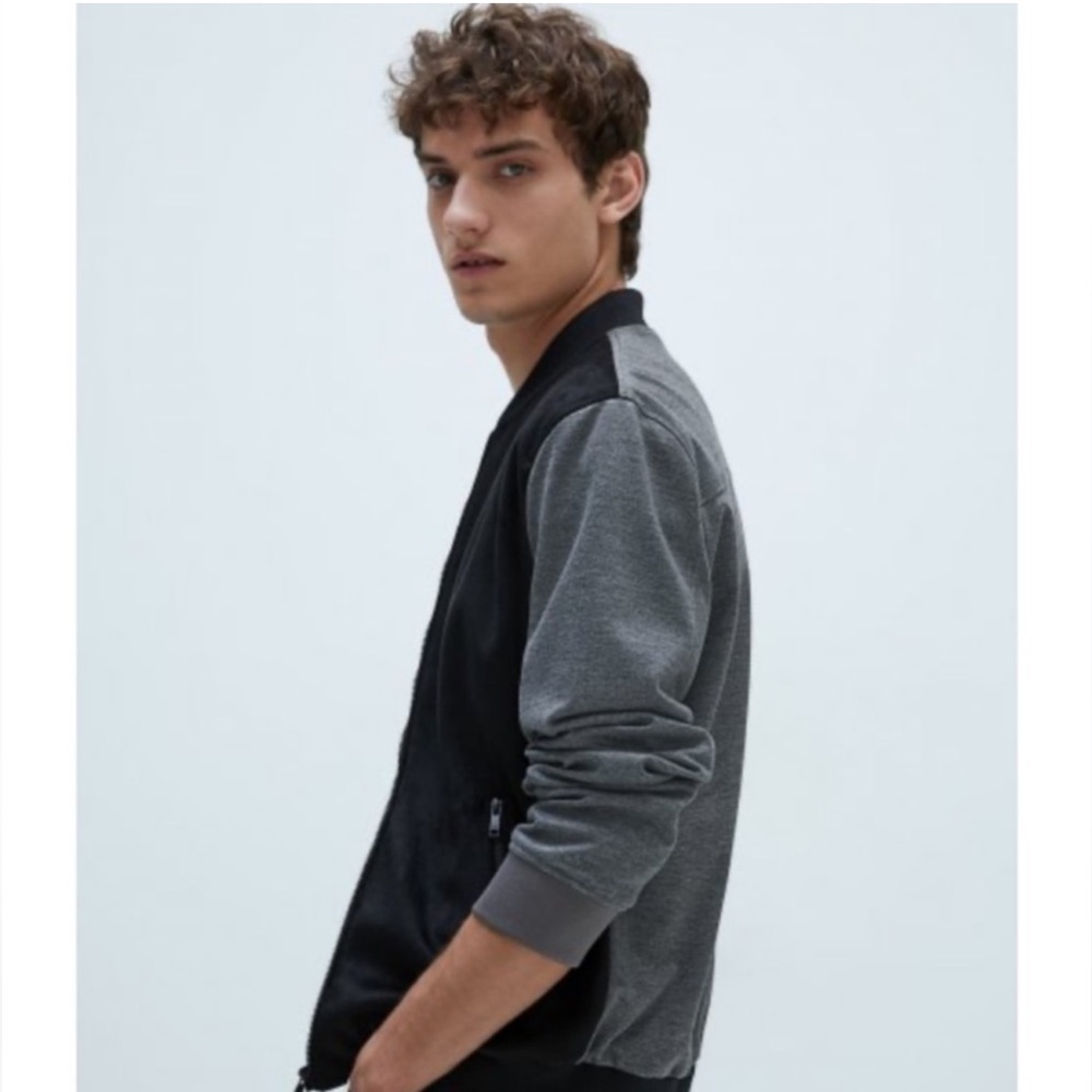 🌾 Zara Men's Faux Suede Combination‎ Bomber Jacket LIKE NEW